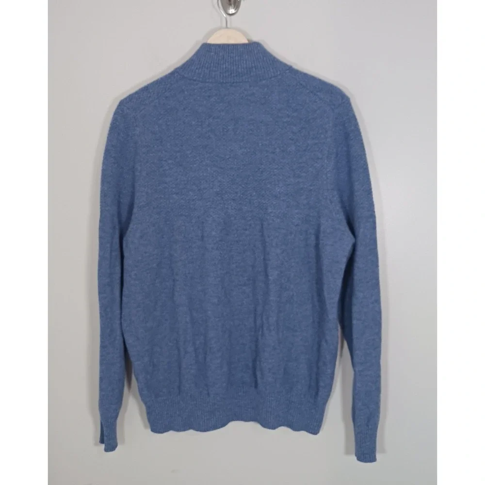 Woolovers 100% Merino Wool Quarter Zip Sweater Blue Pullover Mens Large Knit Top